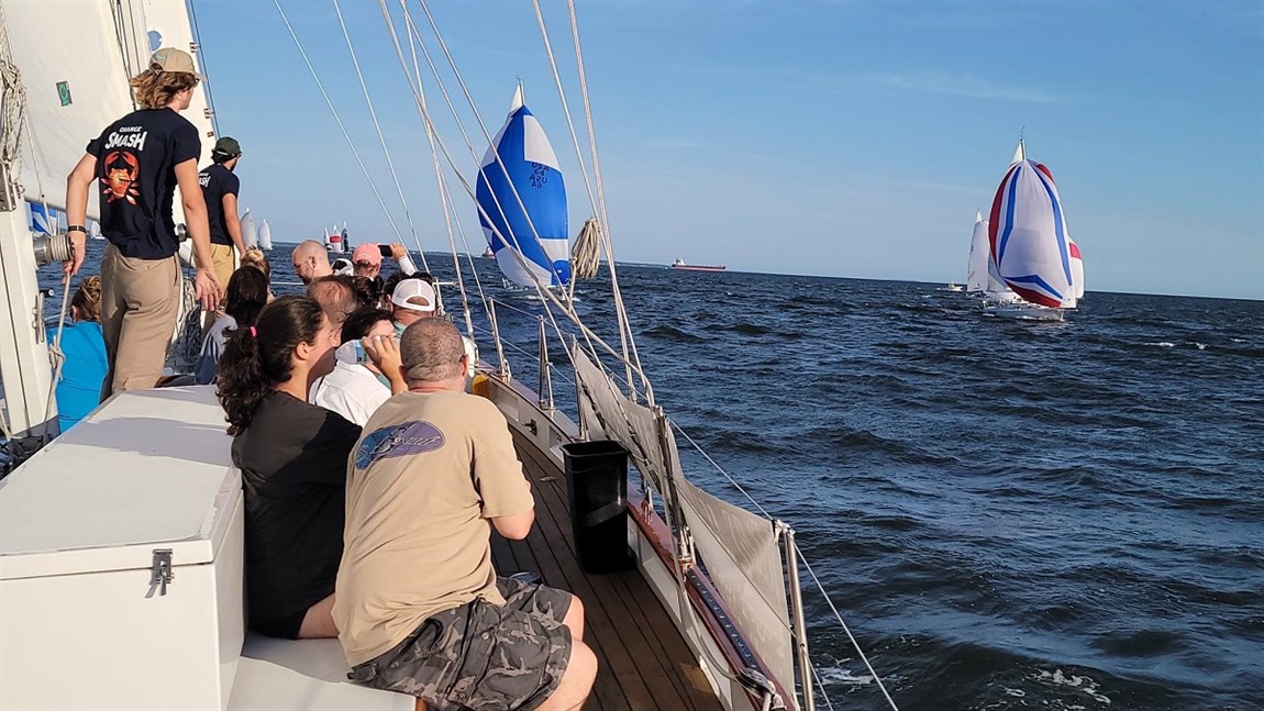 Sailing on the Schooner Woodwind while racing in the Bay Photo