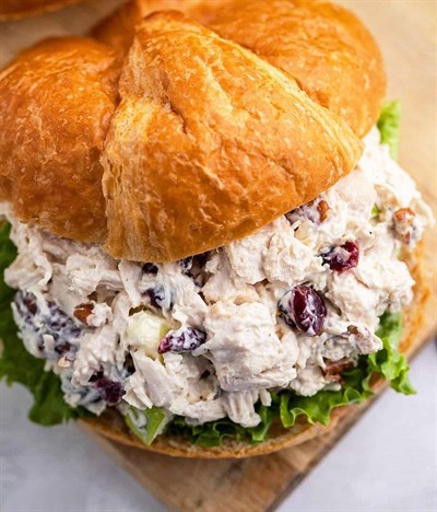 Our Chicken Salad is made with cranberries and crumbled Pecans. Photo