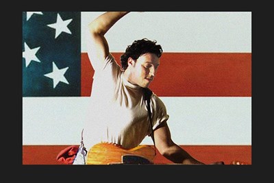 "Bruce in the USA" - Matt Ryan - plays with a large American Flag Backdrop Photo