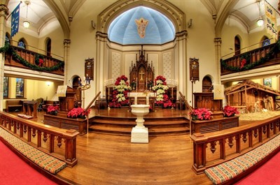 Historic church and holiday decorations in Downtown Frederick Photo