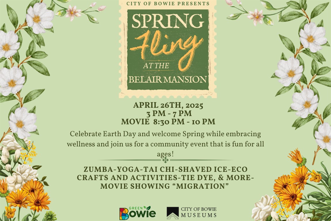 Green flyer with flowers on the side, with a schedule for a spring fling Photo
