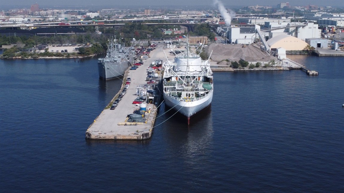 Nuclear Ship Savanah and SS John Brown at Pier 13. Photo
