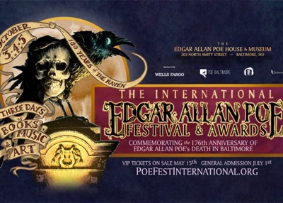Darken Poe's door! 8th Int'l Edgar Allan Poe Festival & Awards, Oct 3-5, 2025 in Baltimore. Photo