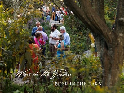 Party-goers mingle in the garden. Photo