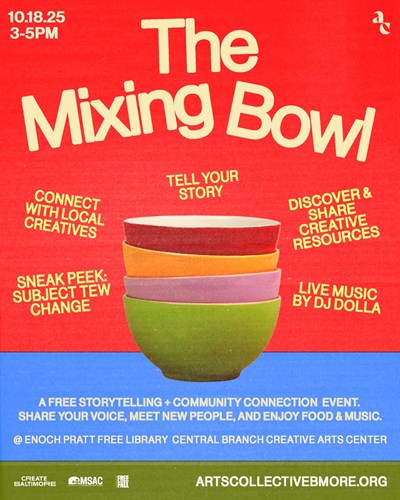 Flyer with mixing bowl graphic in center and event info around it Photo
