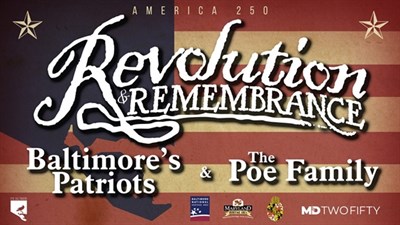 Revolution &amp; Remembrance text on American Flag with City of Baltimore in Blue upper left corner Photo
