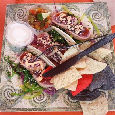 Enjoy Ahi Tacos from Fish Tales Bar & Grill. Photo