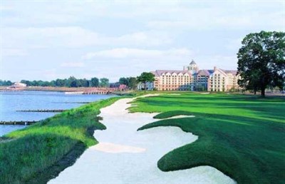 Picture of a fairway with sand traps at the River Marsh Golf Club Photo