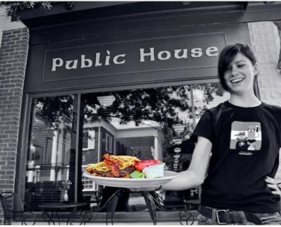 Server in front of Market Street Public House Photo