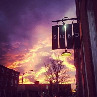 Sobo Café sign at sunset Photo