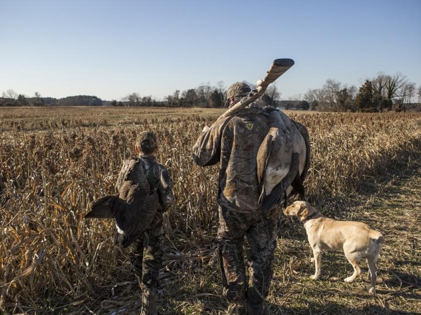 Father and son waterfowl hunting