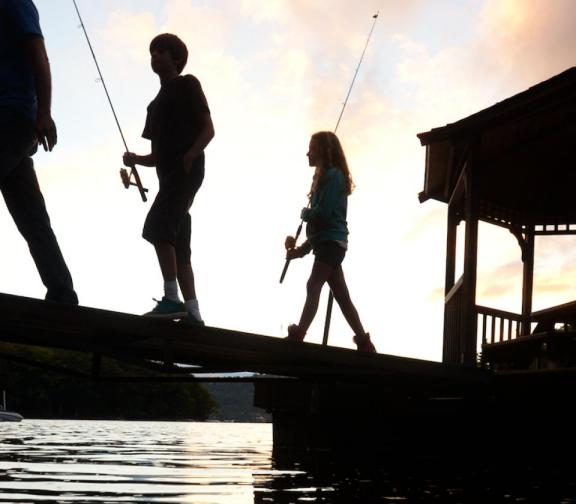 Family walking dock in Western Maryland 