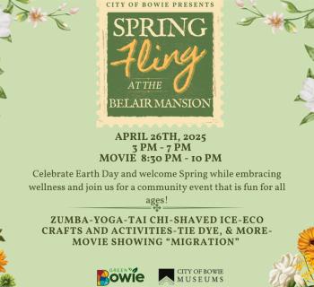 Green flyer with flowers on the side, with a schedule for a spring fling Photo