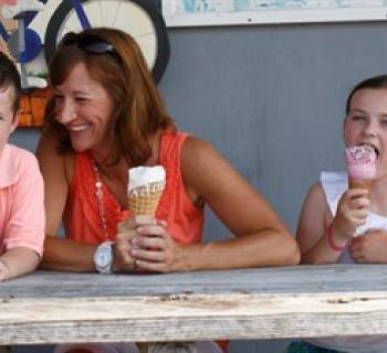 A Mother, son and daughter enjoying an ice cream cone from Scottish Highland Creamery Photo