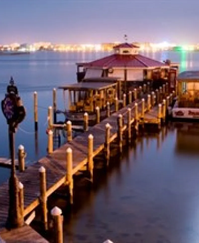 Sunset aerial view of Sneaky Pete's Photo