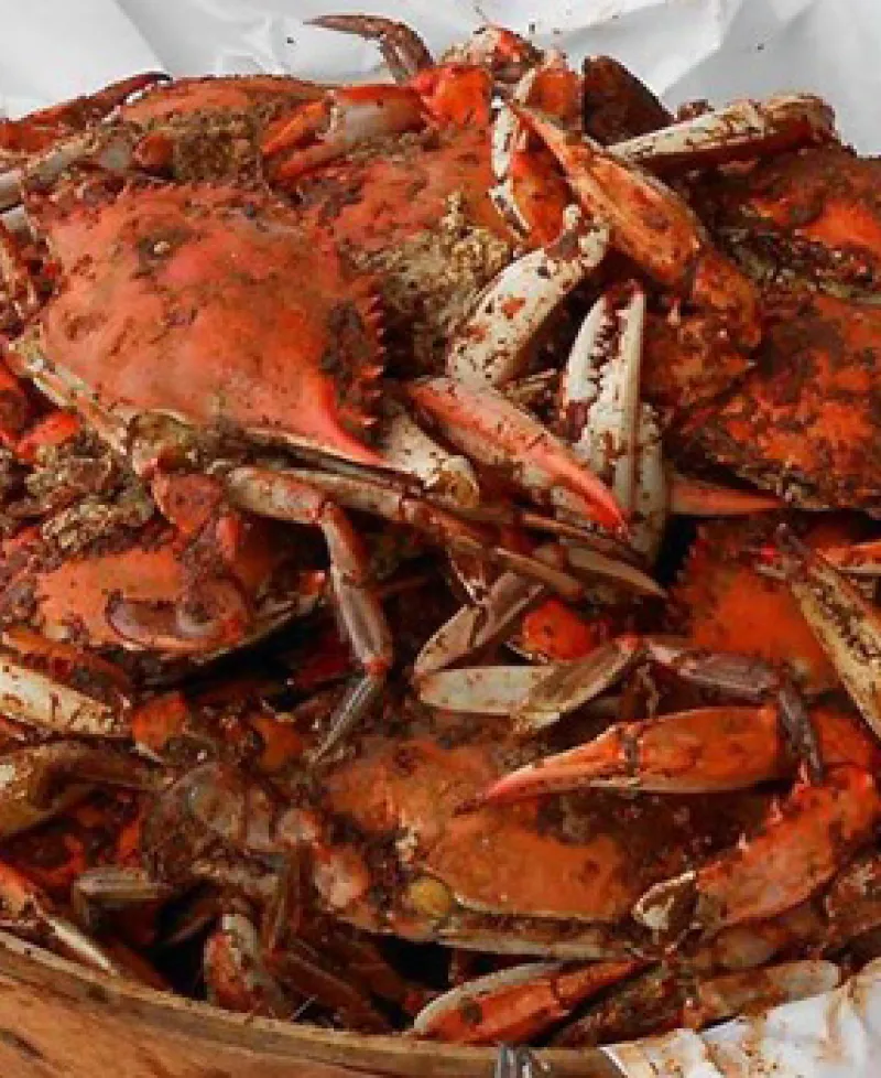Baskets of steamed crabs Photo
