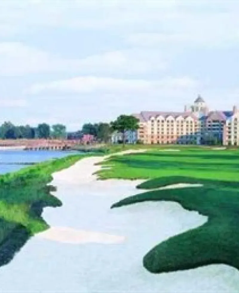 Picture of a fairway with sand traps at the River Marsh Golf Club Photo
