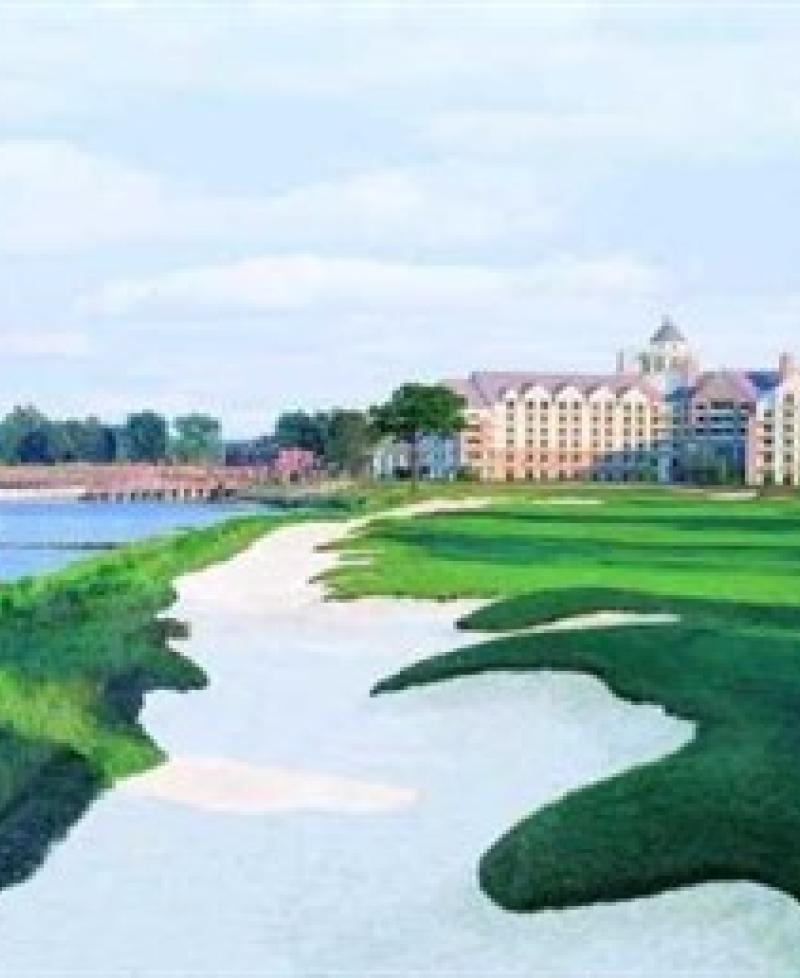 Picture of a fairway with sand traps at the River Marsh Golf Club Photo