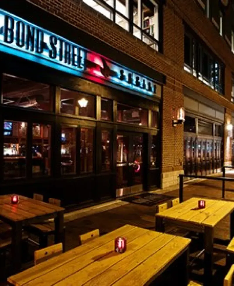 Bond Street Social Exterior at Night. Photo