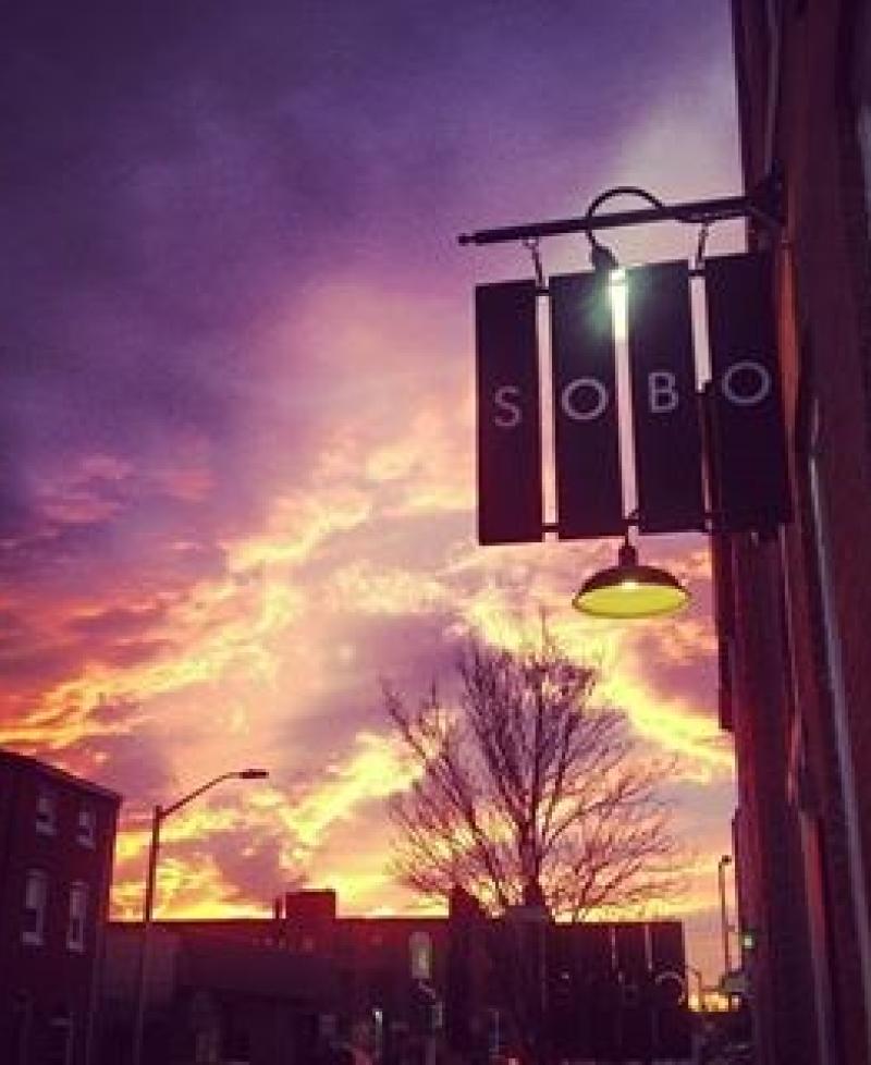 Sobo Café sign at sunset Photo