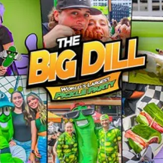 The Big Dill® World's Largest Pickle Party® festival photo collage with costumes, food, and rides Photo