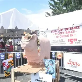 Photo of the famous mascot the pig.  Photo
