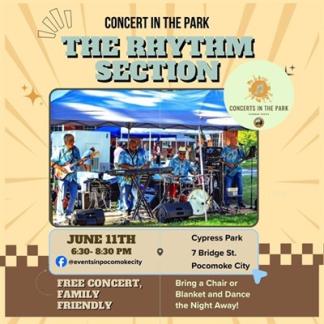 a free Concert in the Park featuring The Rhythm Section on June 11th, 6:30 Photo