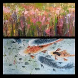 Watercolor and oil painting Photo