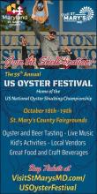 This is an event flyer for the upcoming St. Mary's County Oyster Festival including dates  Photo